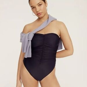 NWT J. Crew Ruched Sweetheart One Piece Swimsuit Bathing Suit BLACK